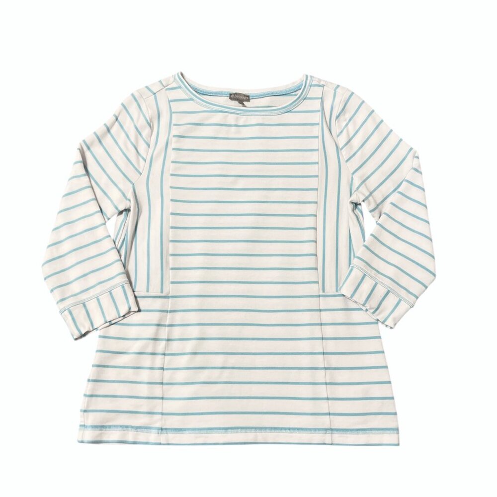 T by Talbots Top Women's Size Small 3/4 Sleeves French Terry T-Shirt Striped Tee